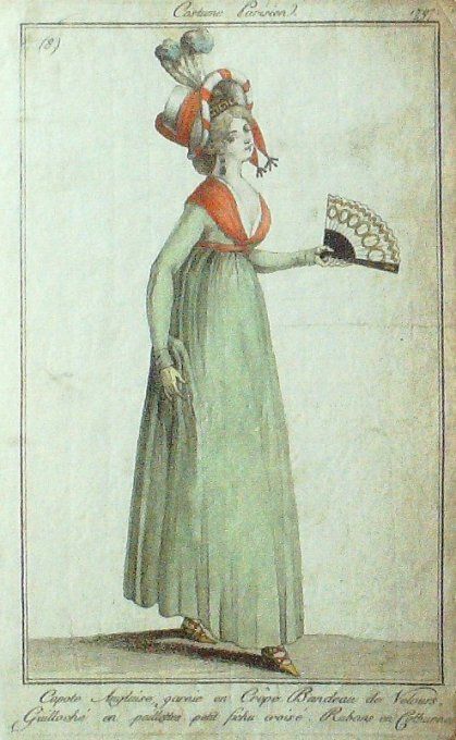 Gravure Mode Costume Parisien 1797 an  5 #   8 (eau forte old Fashion plate