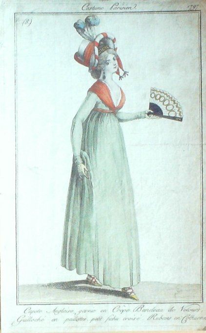 Gravure Mode Costume Parisien 1797 an  5 #   8 (eau forte old Fashion plate