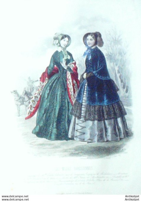 Gravure Les Modes Parisiennes 1846 # 199 Manteau Maison Mounier