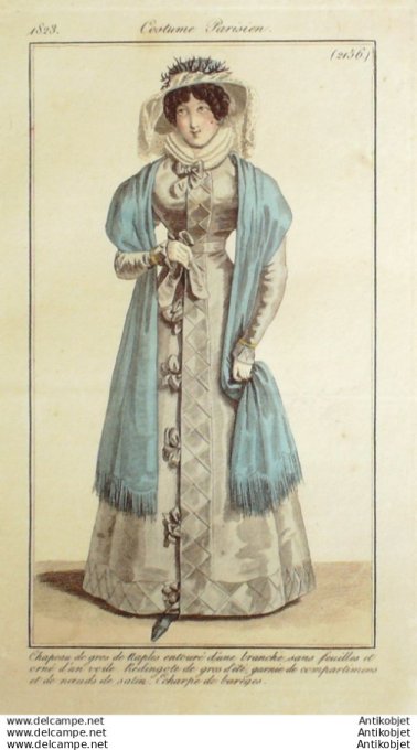 Gravure Mode Costume Parisien 1823 # 2156 (eau forte old Fashion plate