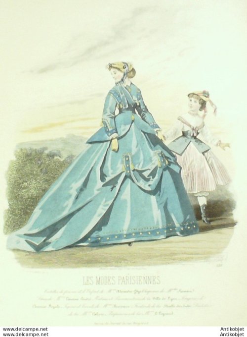 Gravure Les Modes Parisiennes 1865 #1211 Toilettes printanières Maison Ghys