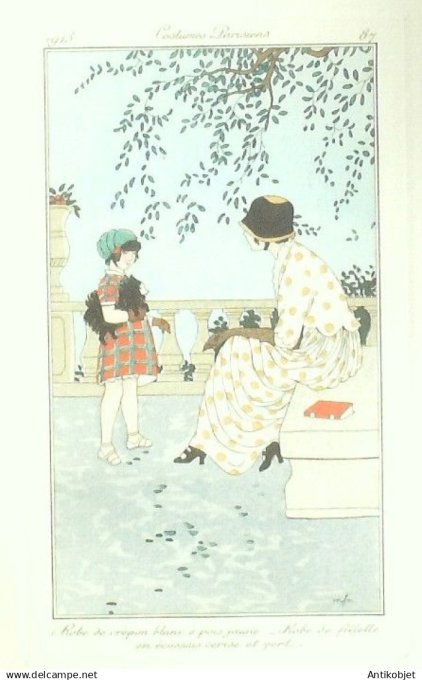 Gravure Costume Parisien 1913 # 87 Franc-Nohain Madeleine (eau forte) Robe de crépon