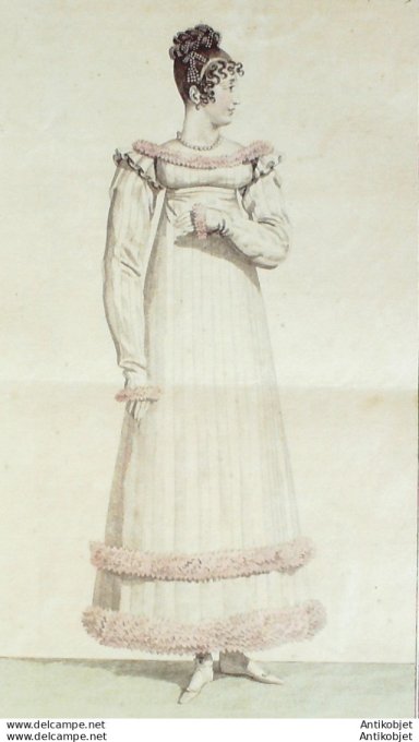 Gravure de mode Costume Parisien 1816 n°1553 Robe de crêp