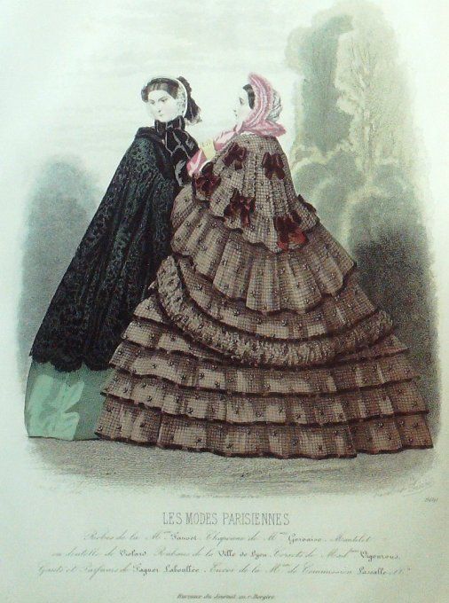 Gravure Les Modes Parisiennes 1860 # 900 Robes Gros de Naples Maison Fauvet