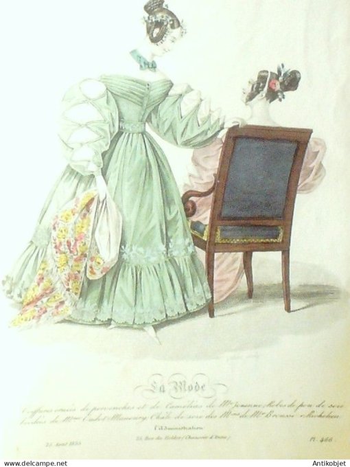 Gravure La mode 1835 # 466 (aquarelle old Fashion plate)