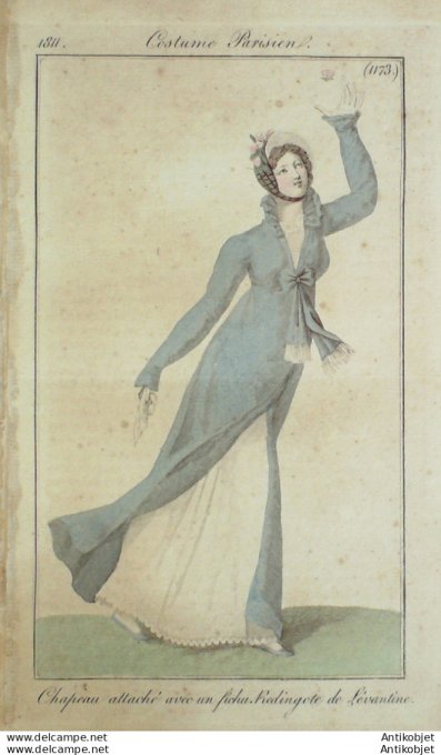 Gravure de mode Costume Parisien 1811 n°1173 Redingote de Lévantine