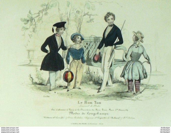 Gravure de mode Le Bon Ton 1843 n°673 Costumes enfants (Maison Goo)