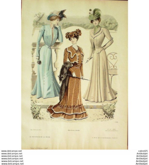 Gravure Mode Le Moniteur 1900 # 16 (Old Fashion plate)