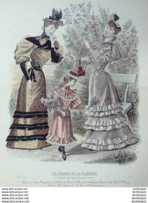 Gravure Mode La Femme & La Famille 1893 # 04 (Old Fashion plate)