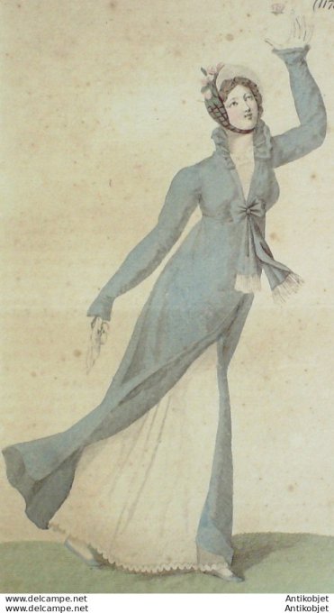 Gravure de mode Costume Parisien 1811 n°1173 Redingote de Lévantine