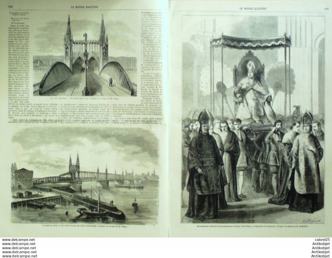 Le Monde illustré 1861 n°209 Allemagne Kehl Pont Espagne Mont Caro Couvent St Benoit