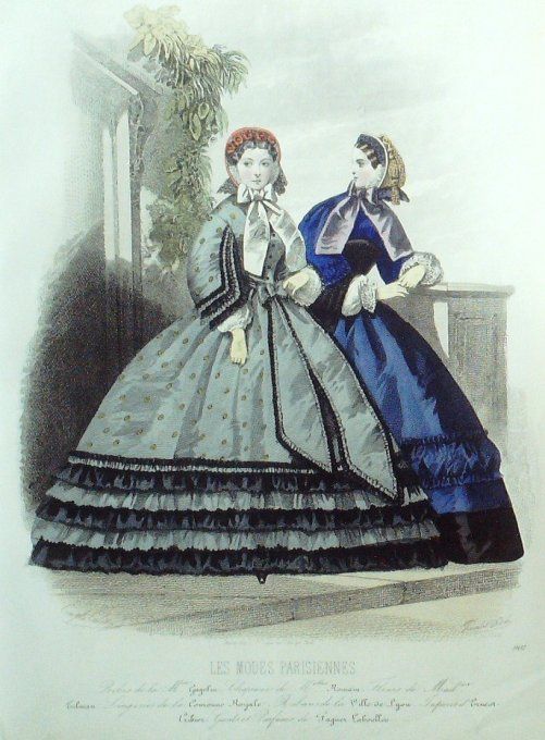 Gravure Les Modes Parisiennes 1860 # 901 Robes de ville Maison Gagelin