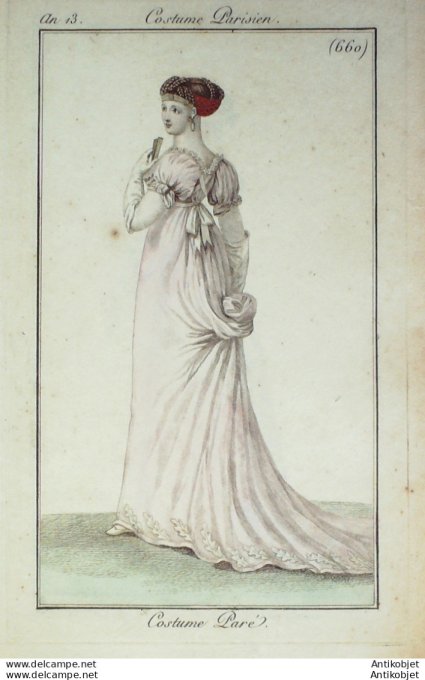 Gravure de mode Costume Parisien 1805 n° 660 (An 13) Costume paré