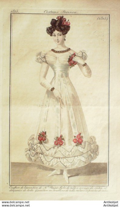 Costume Parisien 1825 # 2325 Robe de tulle corsage satin draperies