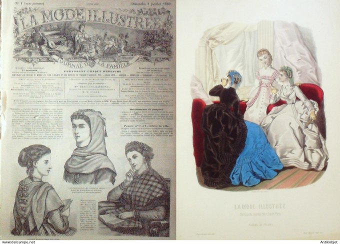 La Mode illustrée journal + gravure associée 1869 #  1