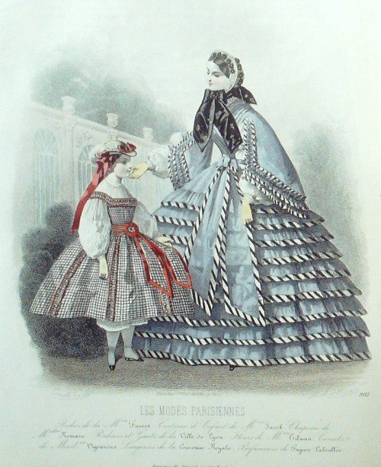Gravure Les Modes Parisiennes 1860 # 902 Robes de ville Maison Fauvet