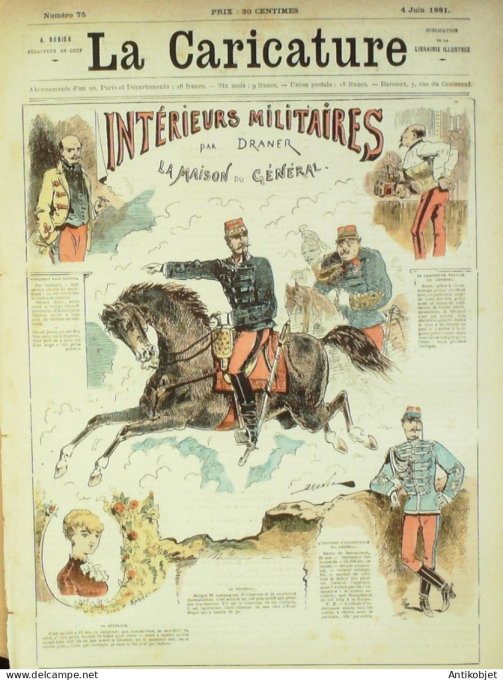 La Caricature 1881 #  75 Intérieurs militaires Draner Barret Srarh Bernhardt Robida