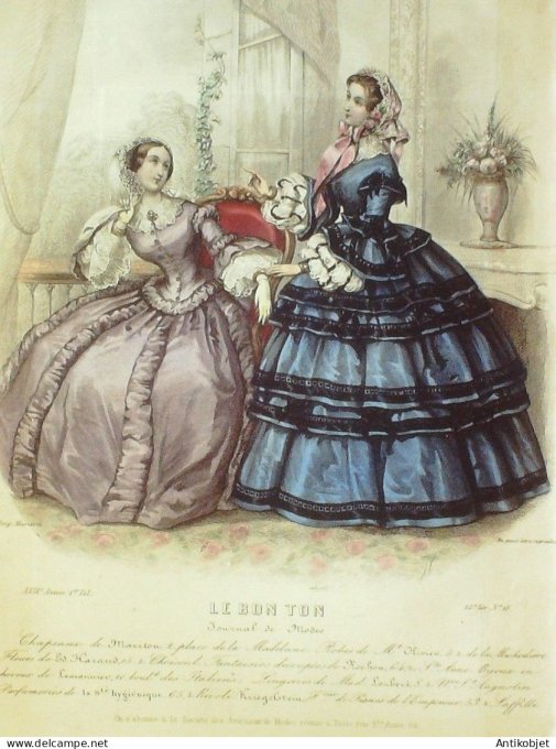 Gravure Mode Le Bon Ton 1856 22 # 18 (aquarelle old fashion plate)