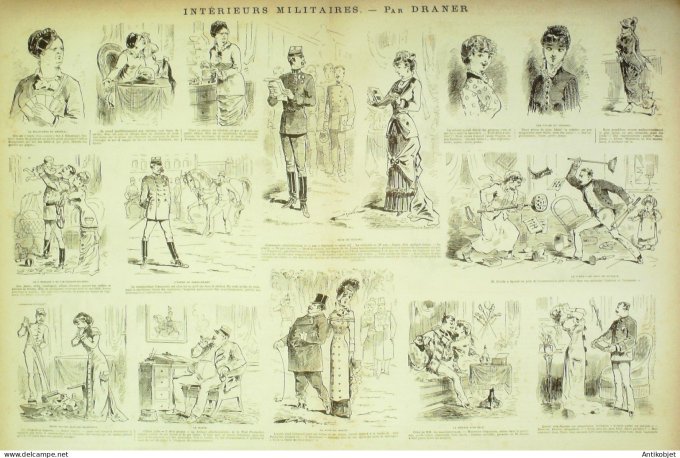 La Caricature 1881 #  75 Intérieurs militaires Draner Barret Srarh Bernhardt Robida