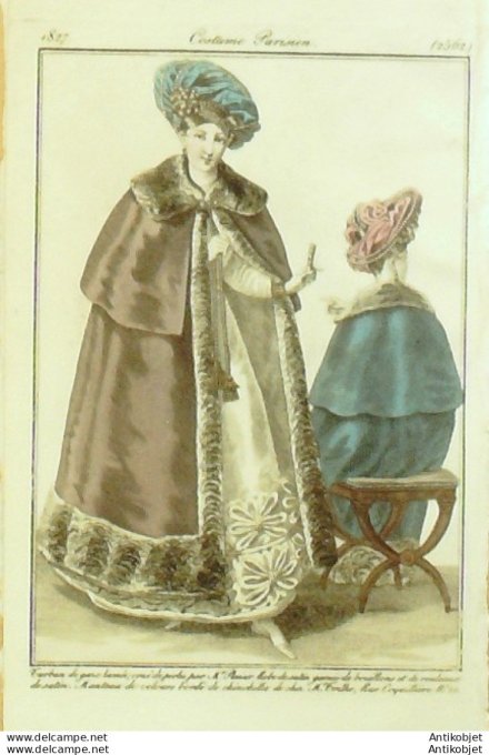 Costume Parisien 1827 # 2562 Robe de satin garnie de bouillons