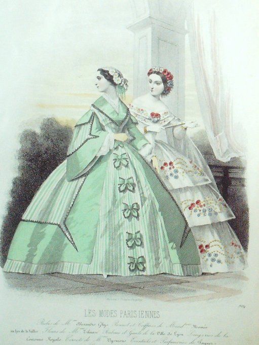 Gravure Les Modes Parisiennes 1860 # 904 Robes printanières Maison Ghys