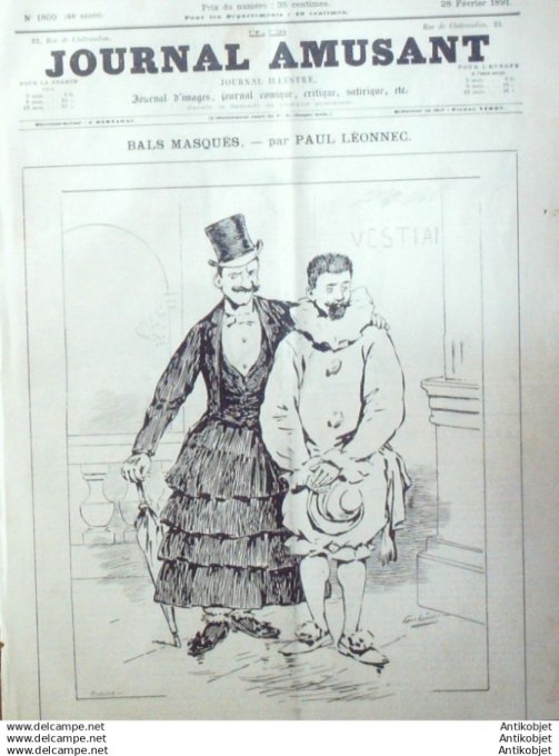 Le Journal Amusant 1891 # 1800 Equitation territoriale par Maurice Marais Papotages de Mars