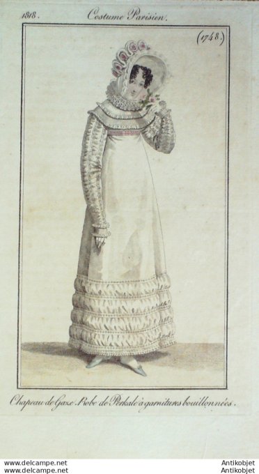 Gravure de mode Costume Parisien 1818 n°1748 Robe perkale