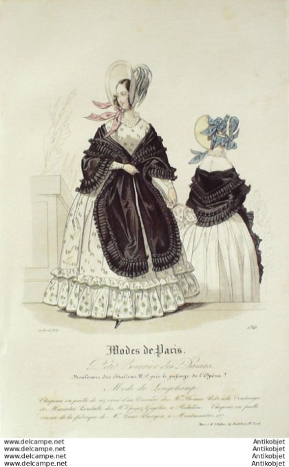 Gravure Mode Courrier des Dames 1837 # 1341 (eau forte old Fashion plate)