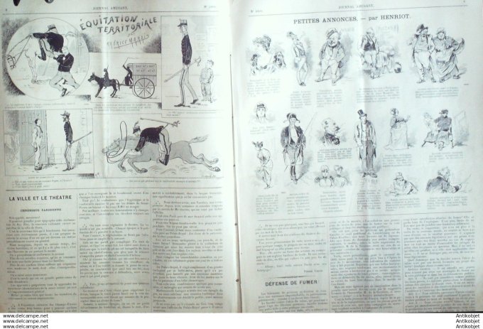 Le Journal Amusant 1891 # 1800 Equitation territoriale par Maurice Marais Papotages de Mars