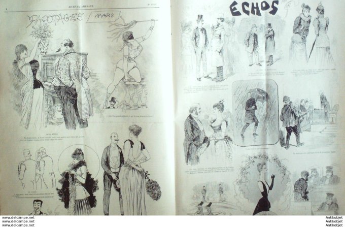 Le Journal Amusant 1891 # 1800 Equitation territoriale par Maurice Marais Papotages de Mars