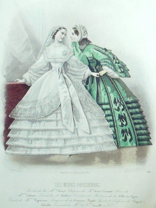 Gravure Les Modes Parisiennes 1860 # 905 Robes de Mariée Maison Fauvet