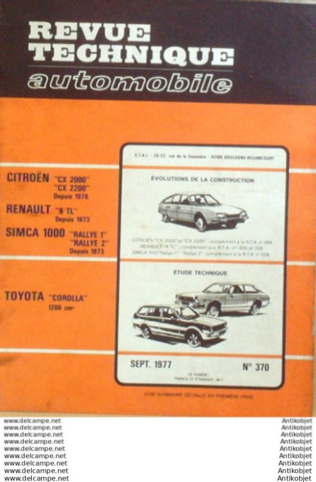 R.T Automobile Toyota Corolla Simca 1000 Renault 6TL    # 370