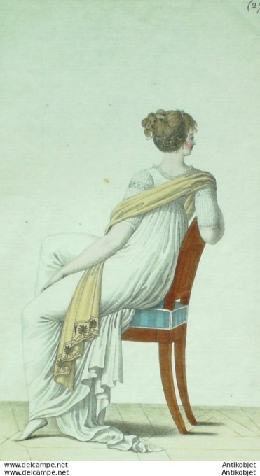Gravure de mode Costume Parisien 1801 n° 279 (An 9) Réseau de Jais Schall