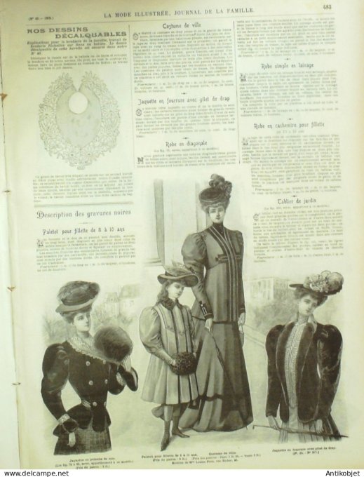 La Mode illustrée journal 1905 n° 40 Toilettes en drap & velours