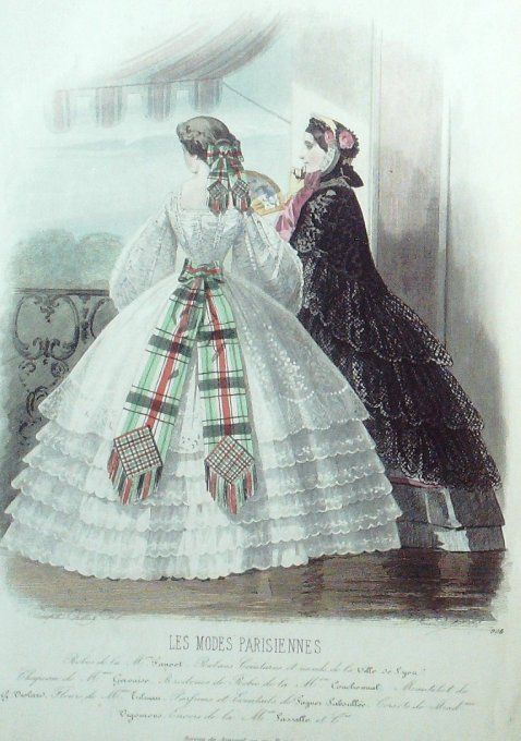 Gravure Les Modes Parisiennes 1860 # 906 Robes d'intérieur Maison Fauvet