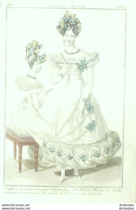 Gravure Mode Costume Parisien 1827 # 2487 (eau forte old Fashion plate