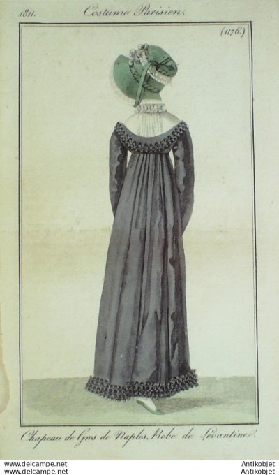 Gravure de mode Costume Parisien 1811 n°1176 Robe de Lévantine