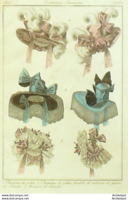 Costume Parisien 1827 # 2563 Chapeaux de satin et velours