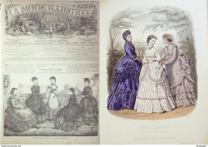 La Mode illustrée journal + gravure associée 1869 # 22