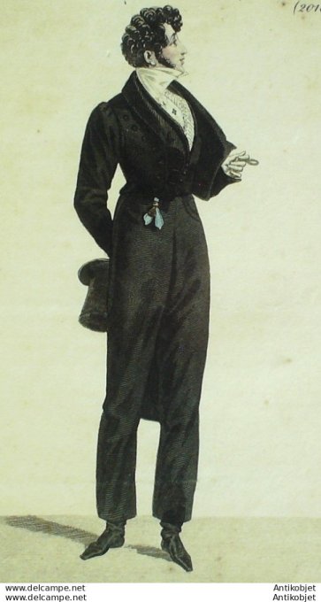 Gravure de mode Costume Parisien 1821 n°2018 Habit drap homme