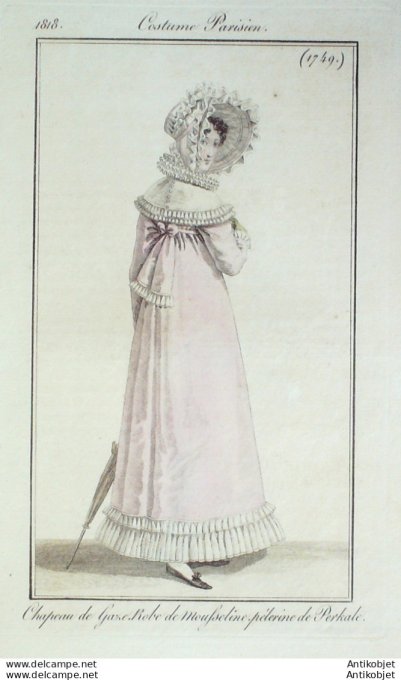 Gravure de mode Costume Parisien 1818 n°1749 Pélerine de perkal