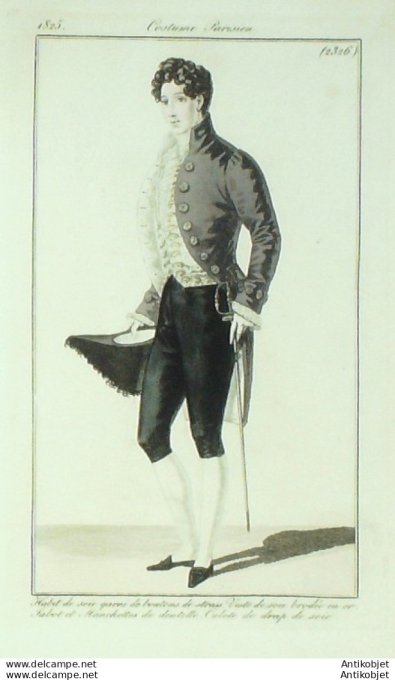 Gravure de mode Costume Parisien 1825 n°2326 Habit de soie homme