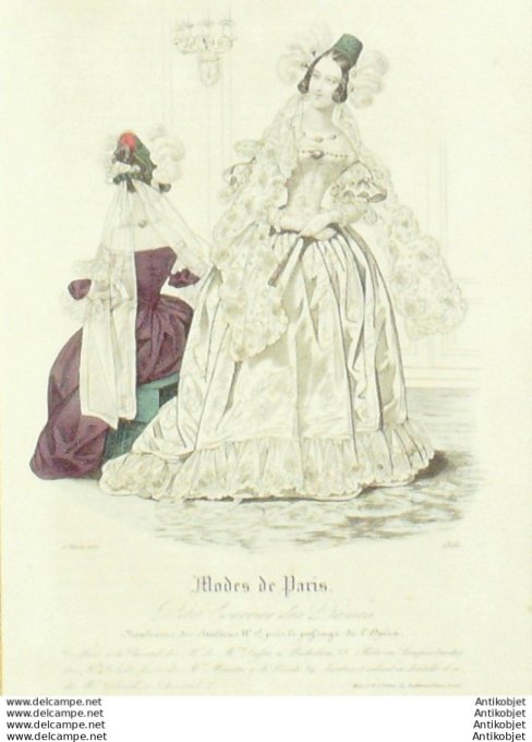 Gravure Mode Courrier des Dames 1837 # 1325 (eau forte old Fashion plate)