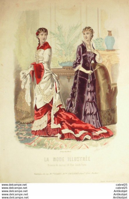 Gravure de mode La Mode illustrée 1881 n°02 (Maison Coussinet Fladry)