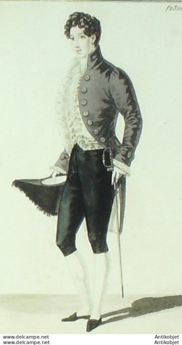 Gravure de mode Costume Parisien 1825 n°2326 Habit de soie homme