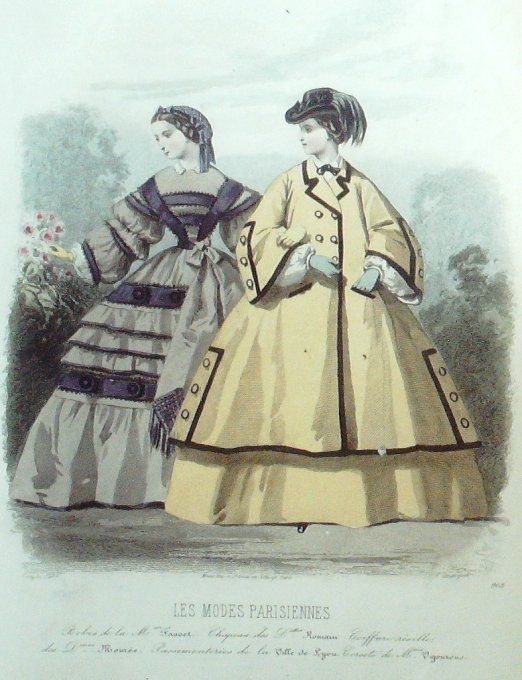 Gravure Les Modes Parisiennes 1860 # 908 Robes Jersey Maison Fauvet