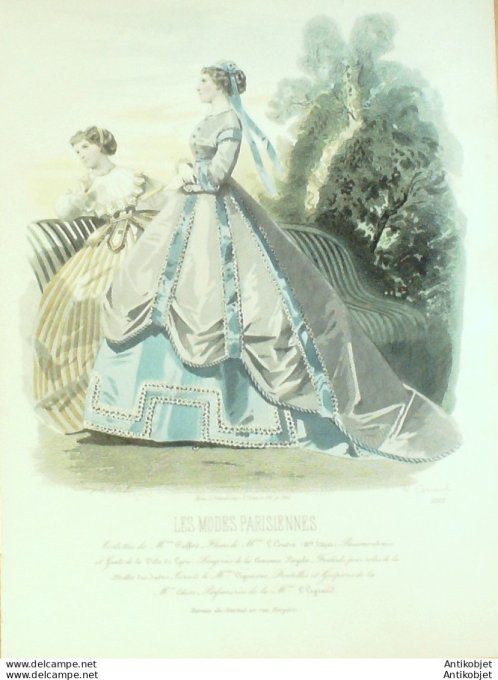 Gravure Les Modes Parisiennes 1865 #1212 Robes de loisirs Maison Pieffort