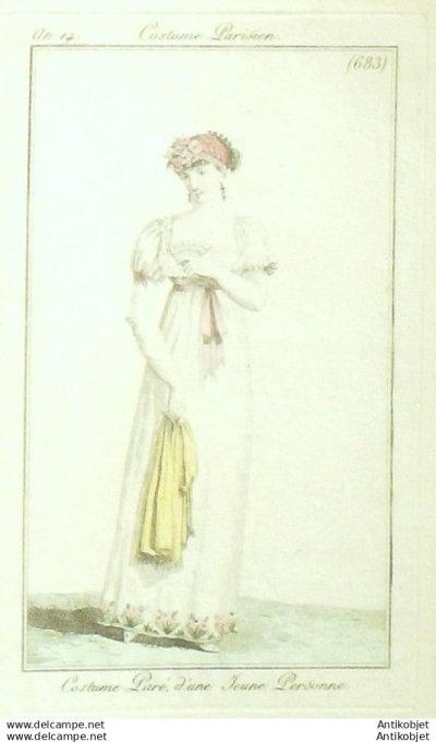 Gravure Mode Costume Parisien 1806 an 14 # 683 (eau forte old Fashion plate