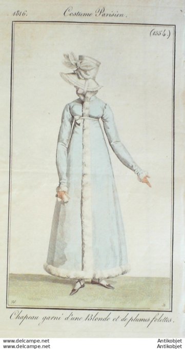 Costume Parisien 1816 # 1554 Chapeau garni de plumes folettes