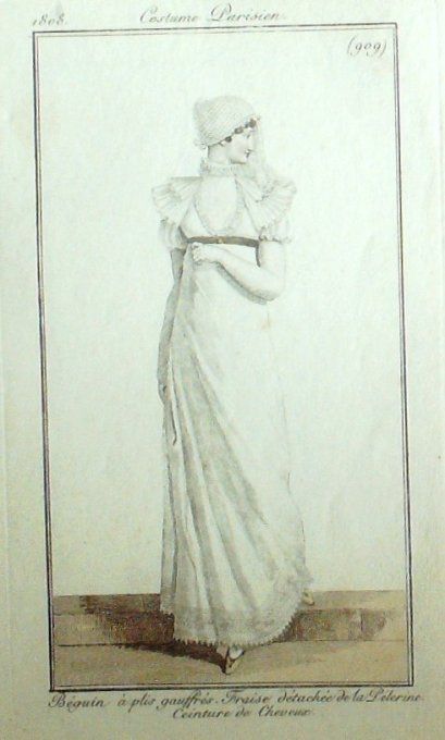 Gravure Mode Costume Parisien 1808 #  909 (eau forte old Fashion plate